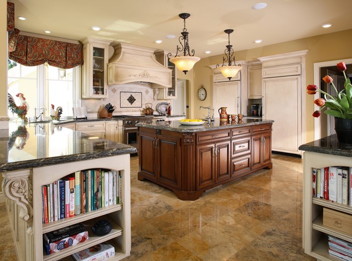 Luxurious kitchen with island and ornate cabinets