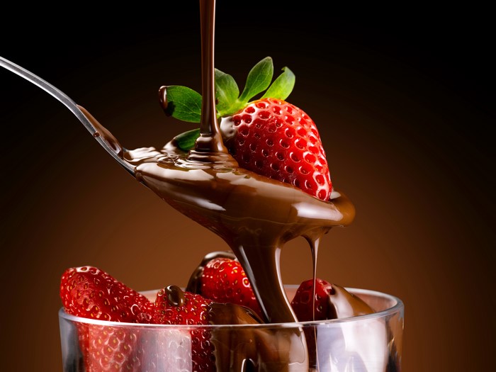 Strawberries with Chocolate on a Spoon