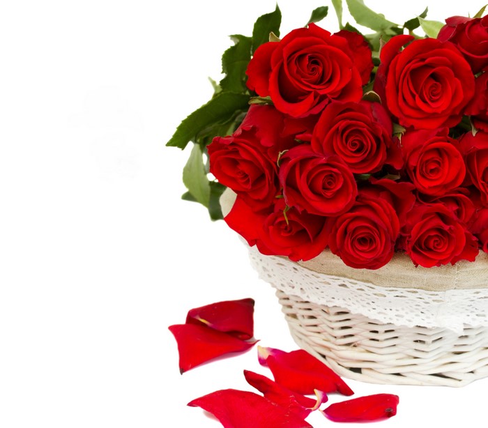 Red Roses in a Wicker Basket