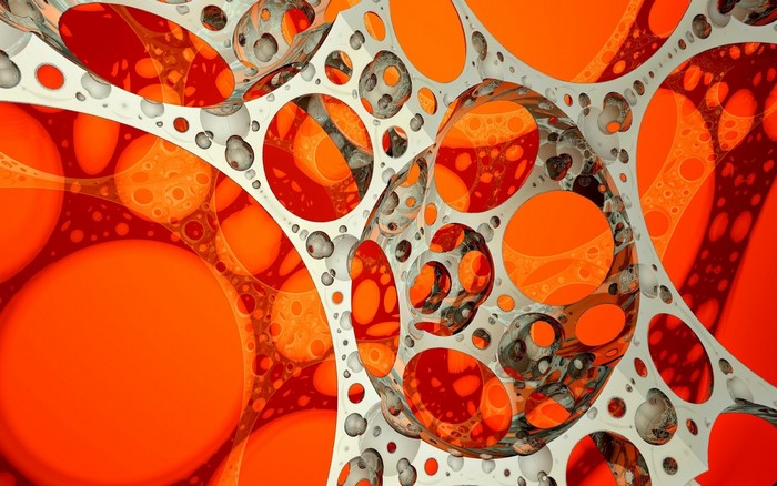 Abstract fractal geometry with orange and gray spheres