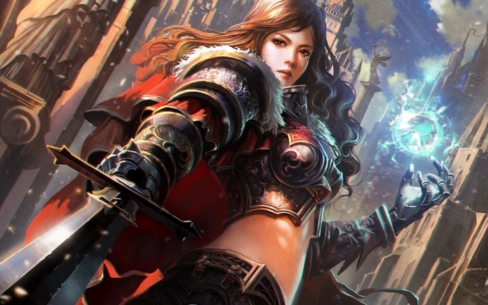 Warrior Woman with Sword and Magic