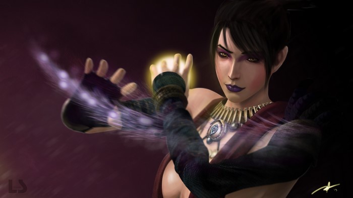 Morrigan from Dragon Age casting magic