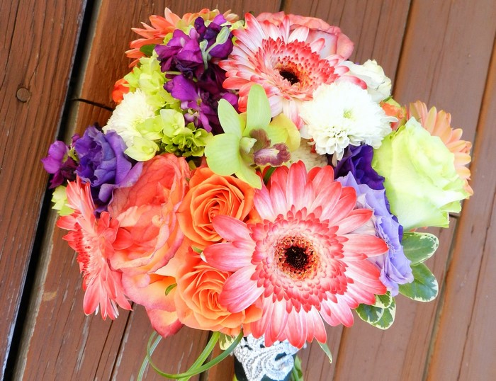 Colorful Bouquet of Gerbera Daisies, Roses, and Orchids
