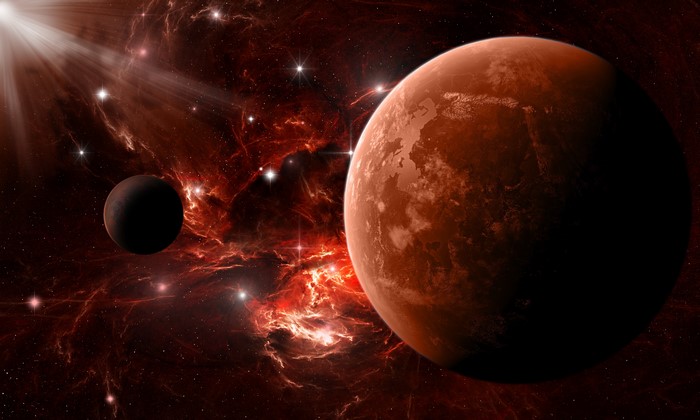 Planets in a Red Nebula
