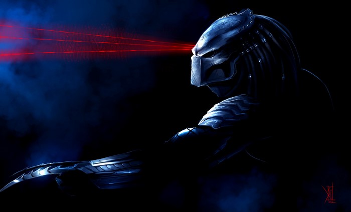 Predator aiming with red laser sight