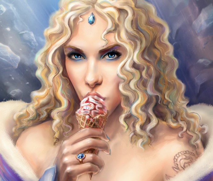 Crystal Maiden from DOTA 2 eating ice cream