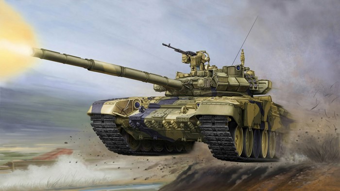 T-90 Tank Firing a Shell