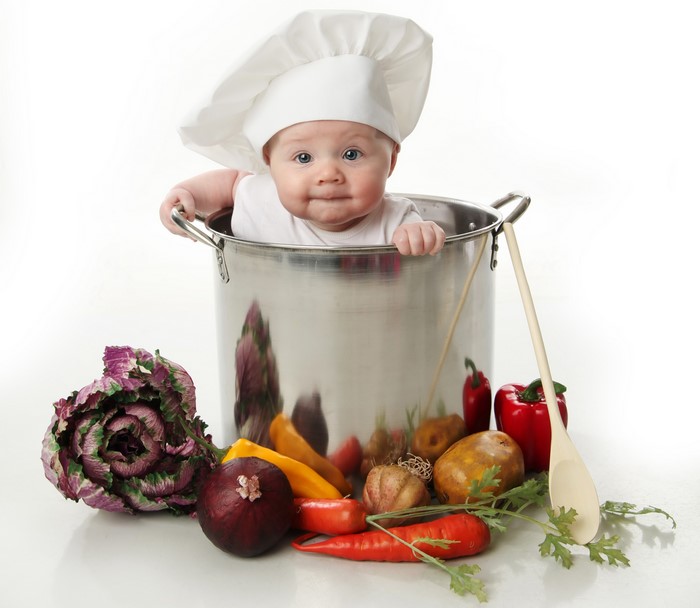 Baby Chef in a Pot with Vegetables