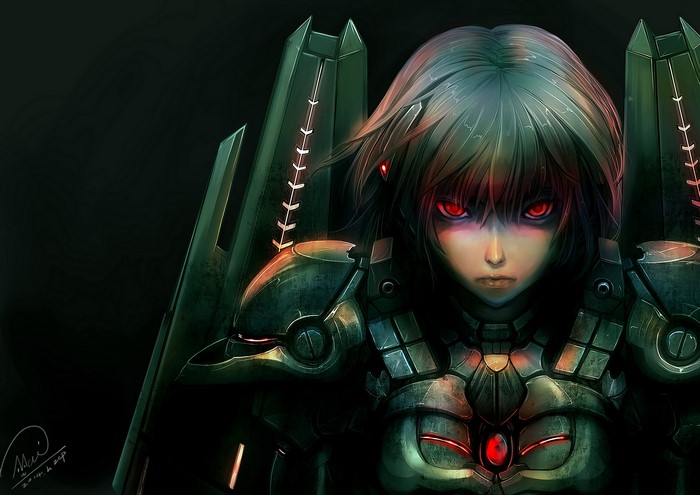 Mechagirl Warrior with Red Eyes