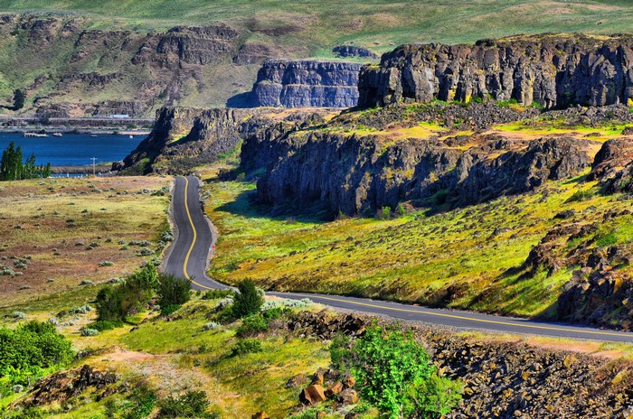 Road through a rocky gorge in the USA
