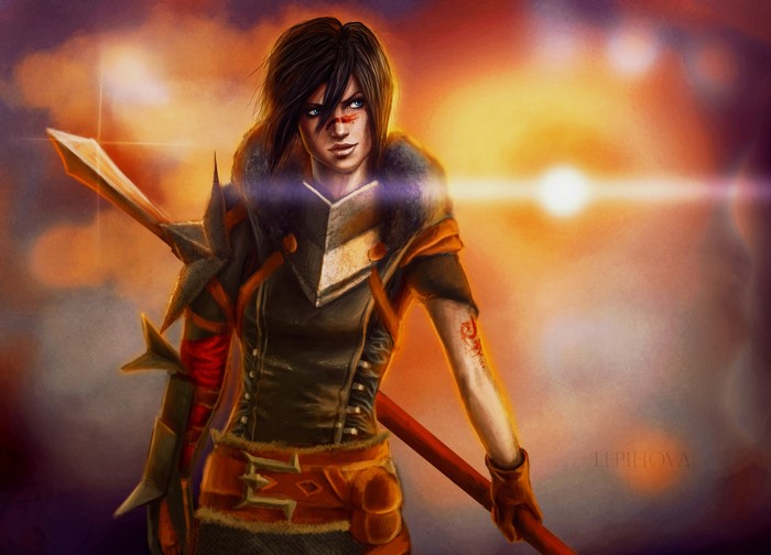 Hawke from Dragon Age holding a staff