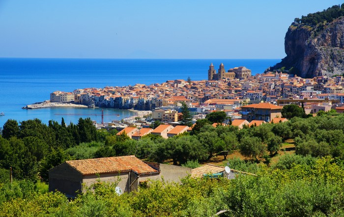 Scenic View of Cefalu Coastal Town in Sicily