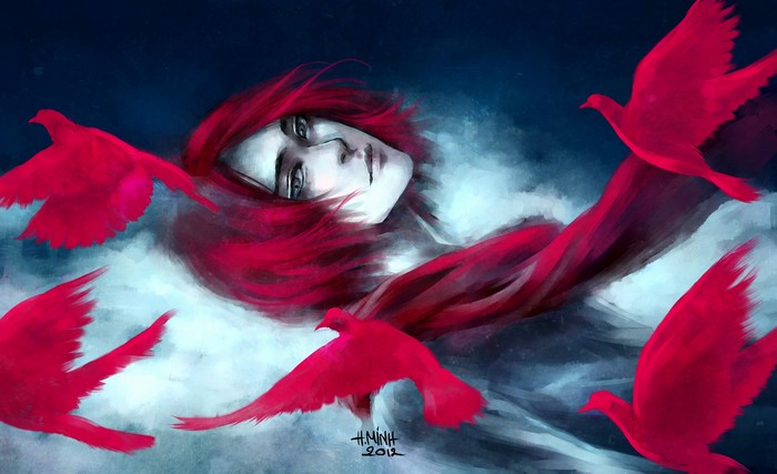 Young man with red hair and red birds