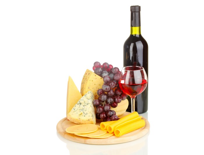 Cheese, Grapes, Wine Bottle, and Wine Glass