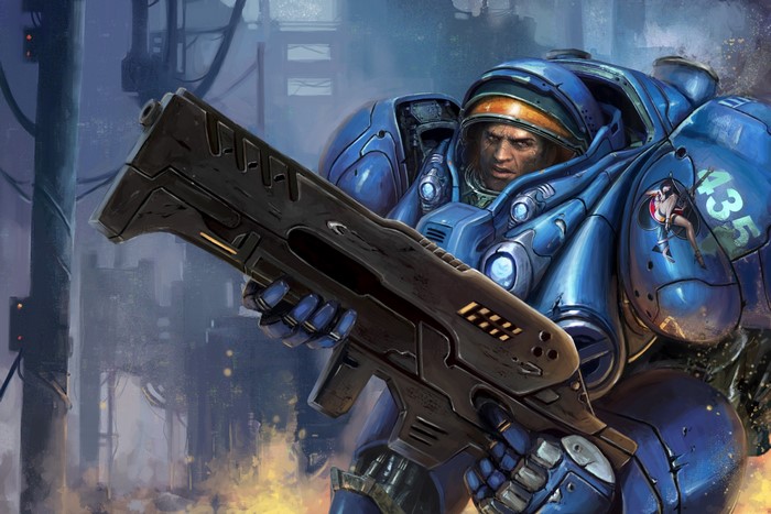 Marine from StarCraft 2 holding a rifle