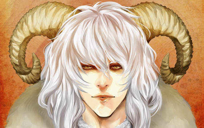 Man with white hair and ram horns