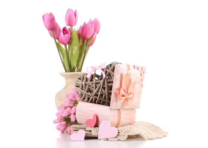 Pink Tulips and Gifts with Hearts