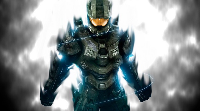 Master Chief from Halo in armor with blue energy