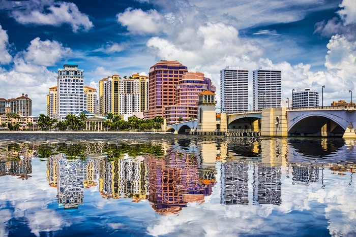 West Palm Beach Florida Skyline and Bridge Reflection