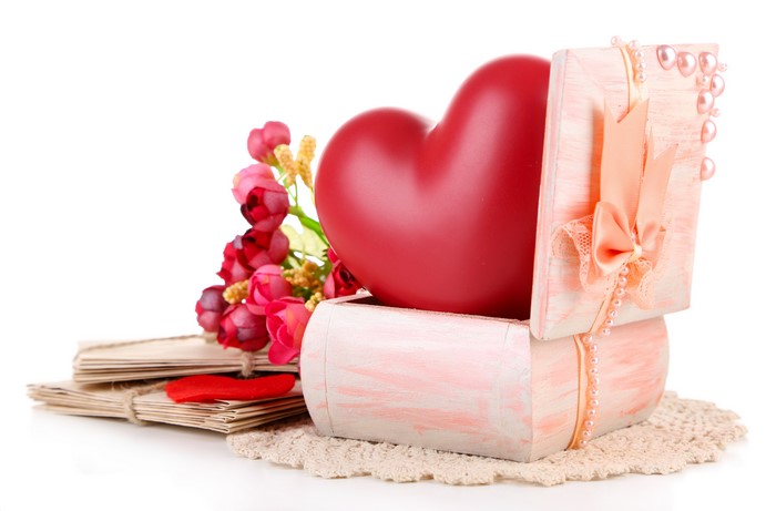 Valentine's Day Heart in a Box with Flowers and Letters