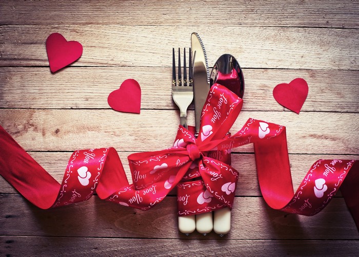Valentine's Day Table Setting with Hearts and Ribbon