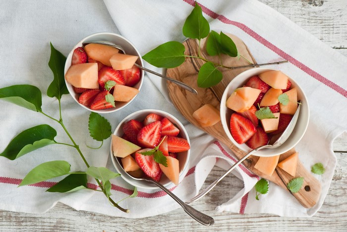 Fruit salad with strawberries and melons