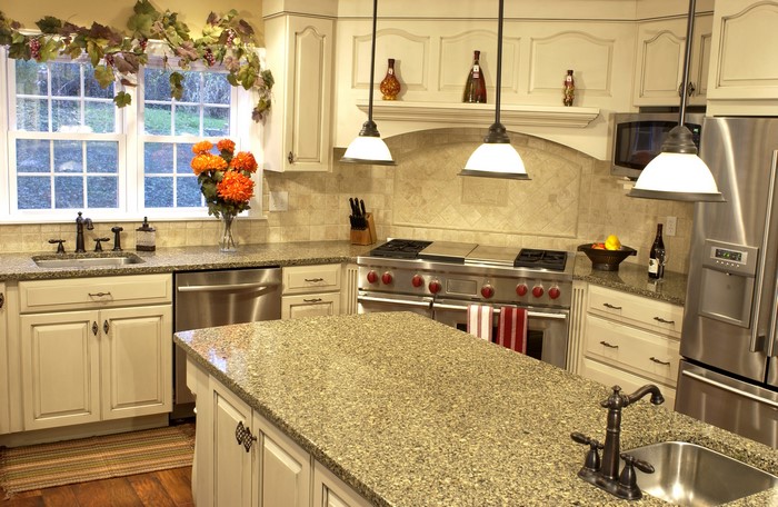 Kitchen Interior with Island and Appliances