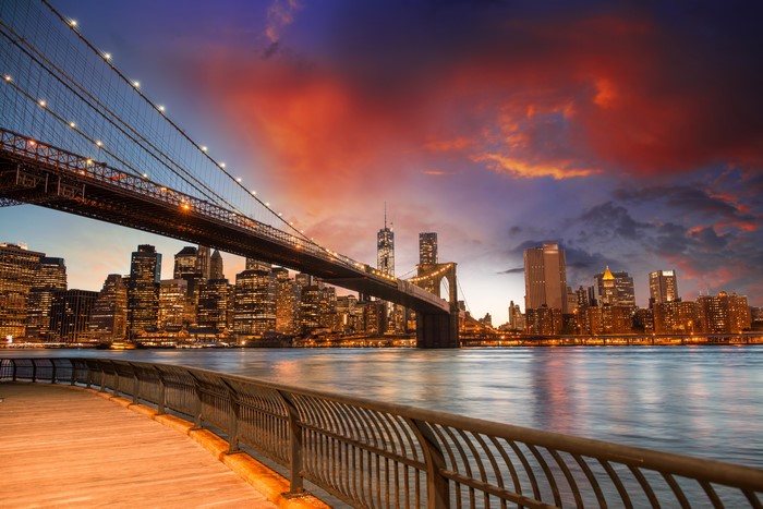 Brooklyn Bridge and New York City Skyline at Dusk