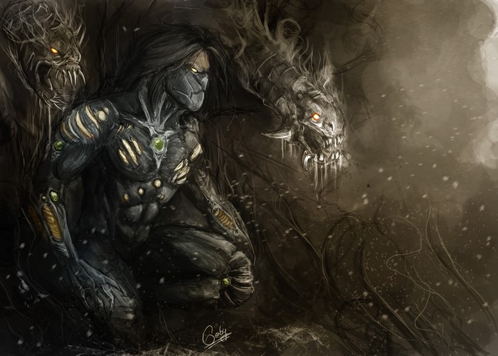 Man with monsters in the darkness