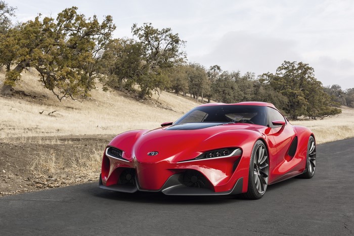 Red Toyota FT-1 concept car on a road