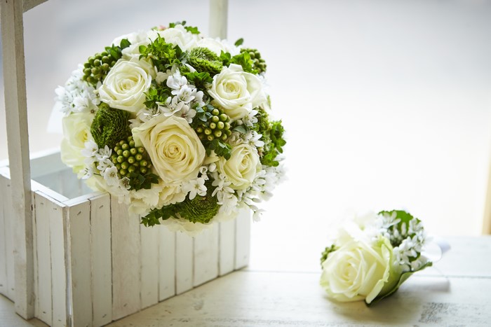 White Roses Bouquet and Boutonniere