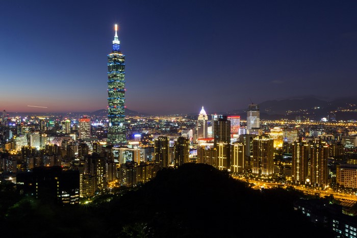Taipei 101 skyscraper and cityscape at night