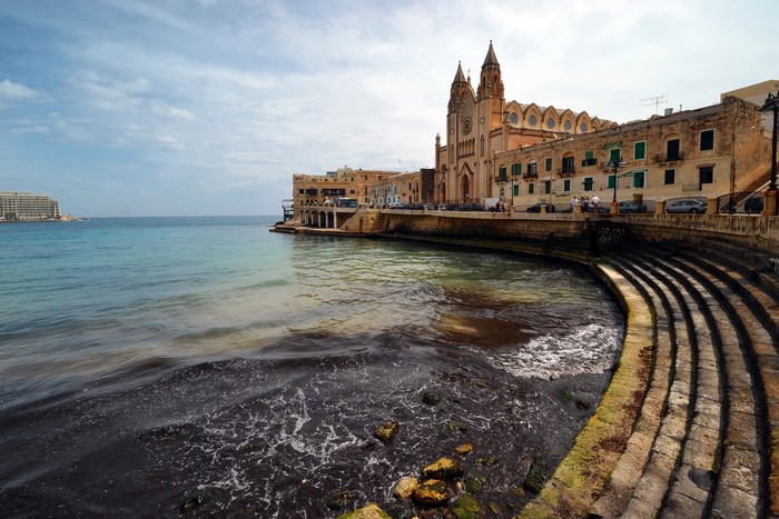St. Julian's, Malta Coastline with Church and Steps