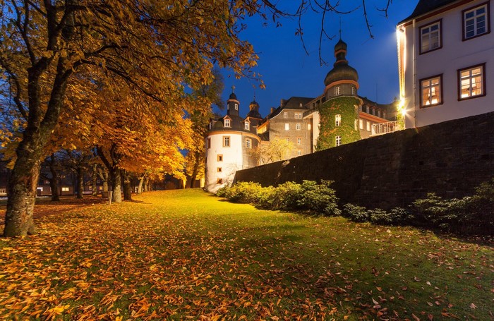 Castle Berleburg at night in autumn