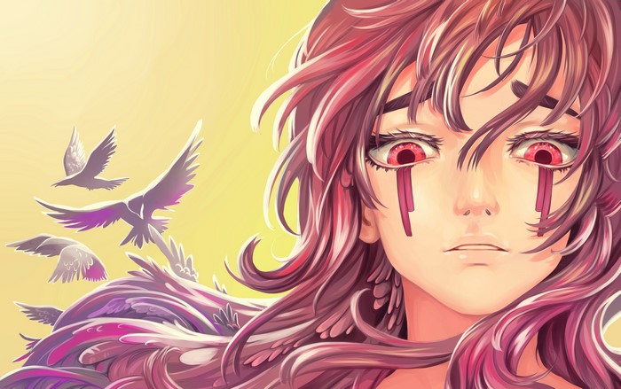 Yuuza with birds flying away
