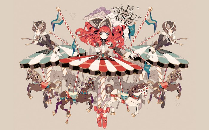 Carousel with anime girls and horses