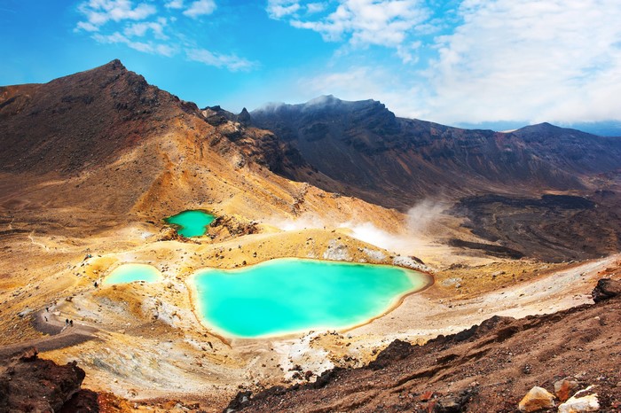 Turquoise lakes in volcanic landscape