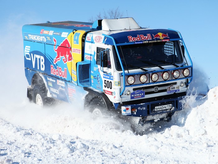 KAMAZ truck racing in the snow