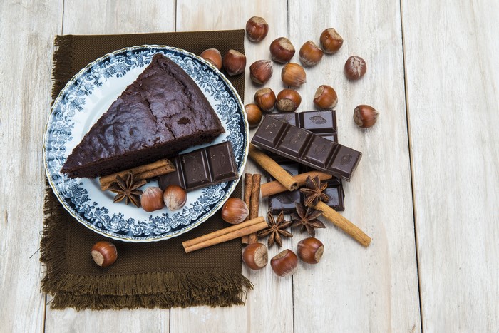 Chocolate cake with hazelnuts, cinnamon, and star anise
