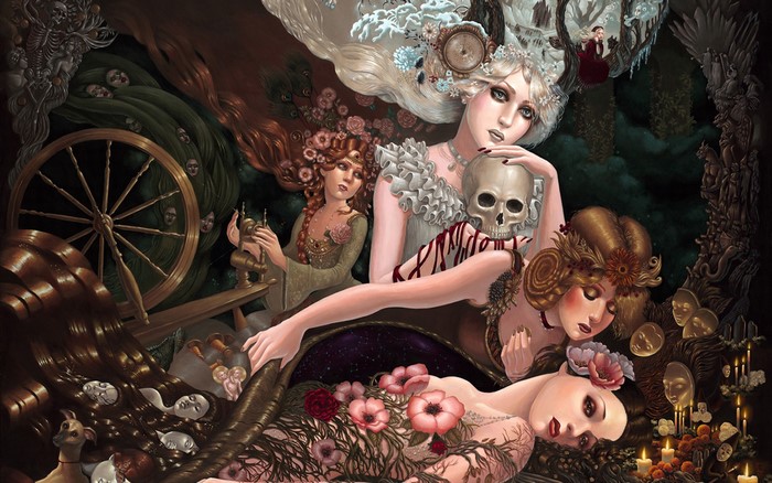 Michelle Araujo painting with skulls and skeletons