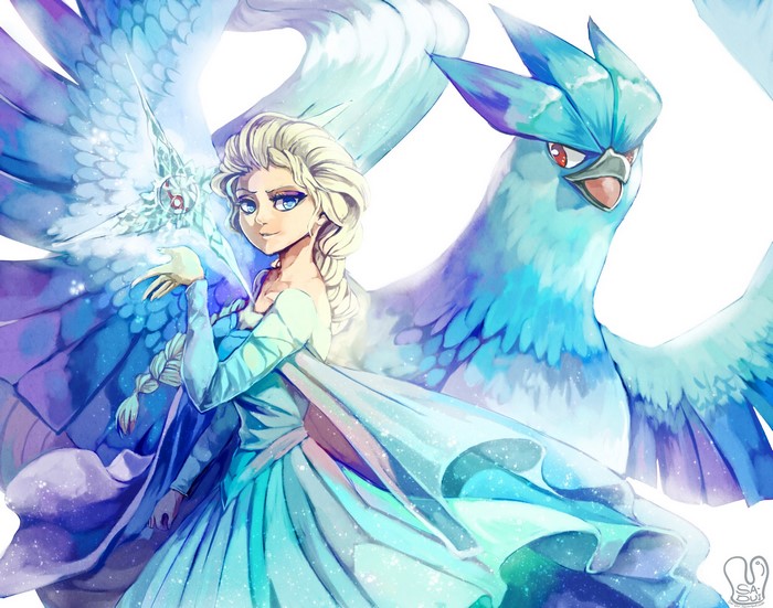 Elsa with Articuno from Pokemon