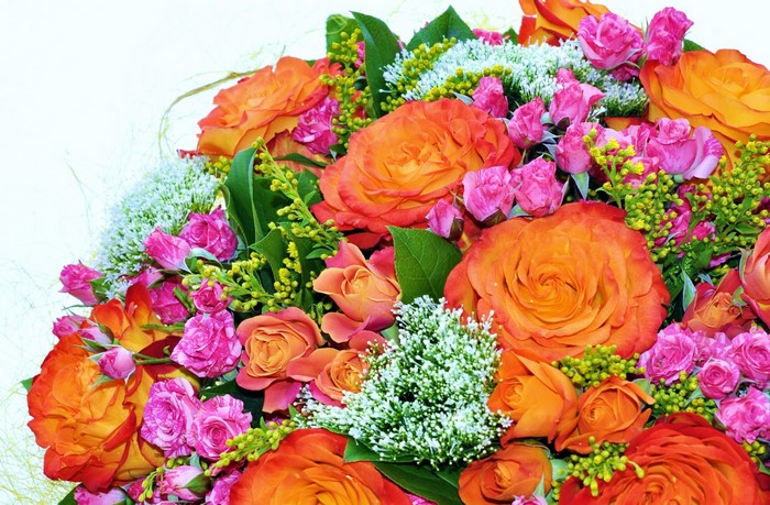 Bouquet of Orange and Pink Roses