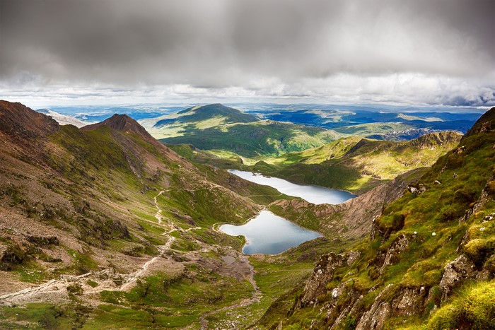 Mountain landscape with lakes and cloudy sky