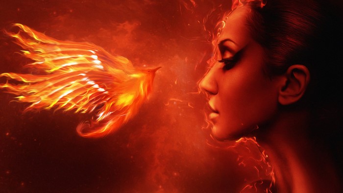 Phoenix mythology, fire bird, woman's face