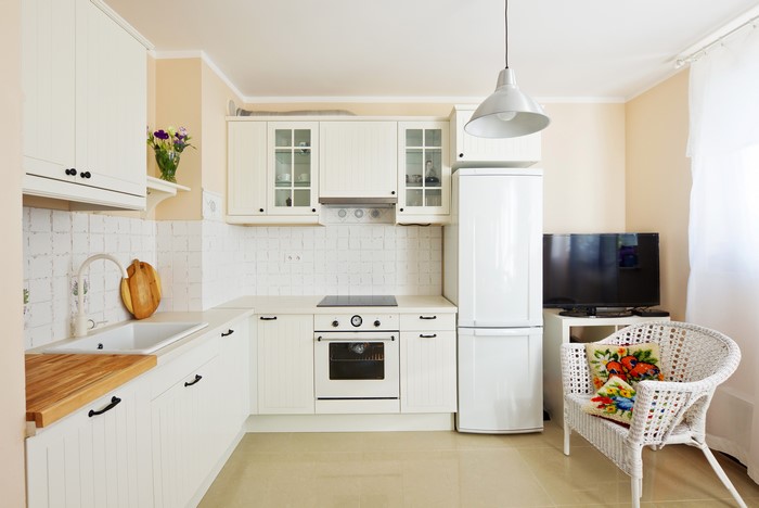 Kitchen Interior Design with Armchair and Lamp