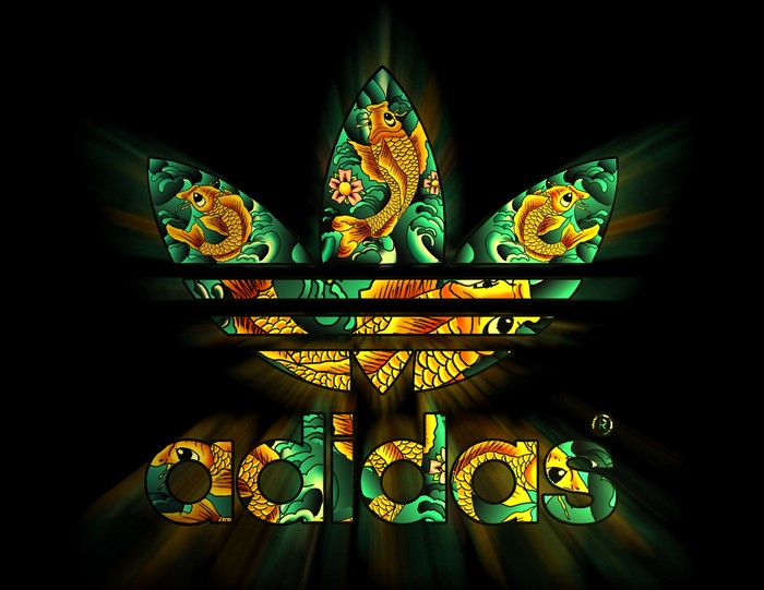 Adidas logo with koi fish and floral design