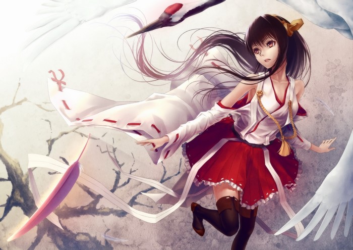 Haruna from Kantai Collection with cranes