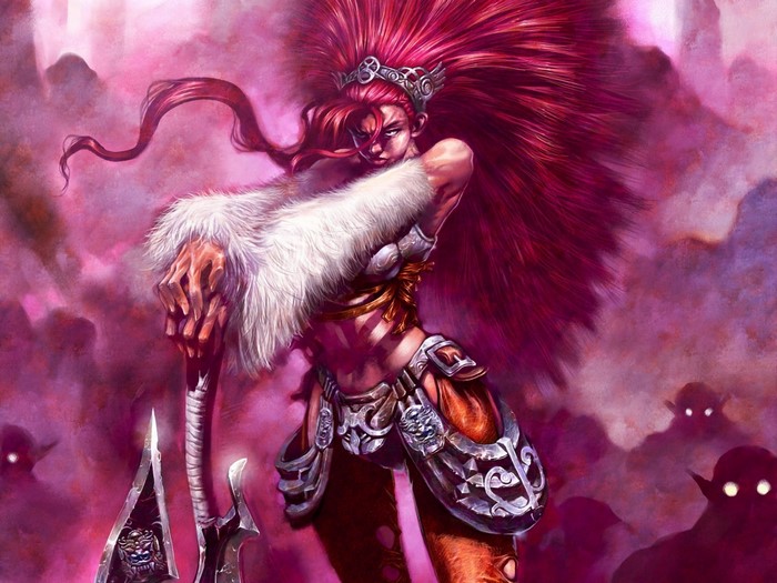 Warrior woman with red hair and axe