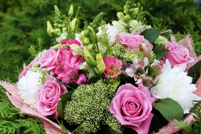 Pink Roses and White Peonies Flower Bouquet