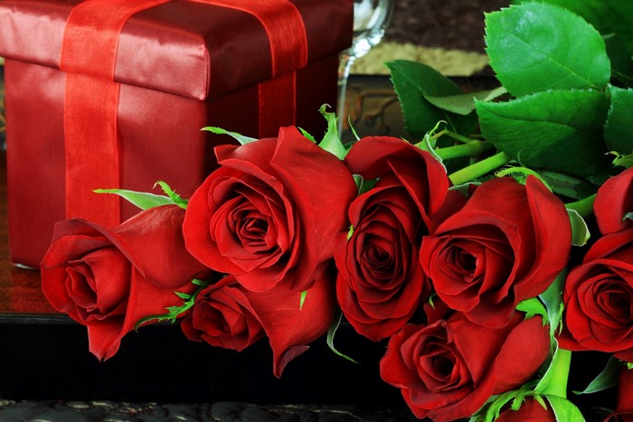 Red Roses and Gift Box